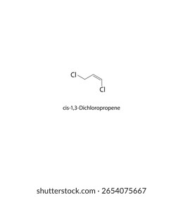 Estrutura esquelética do cis-1,3-Dicloropropeno. ilustração esquemática do composto alquênico de halogêneo. Diagrama simples, fórmula química.
