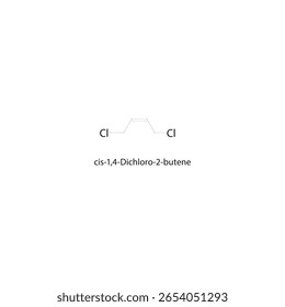 Estrutura esquelética do cis-1,4-Dicloro-2-buteno. ilustração esquemática do composto alquênico de halogêneo. Diagrama simples, fórmula química.