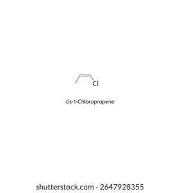 Estrutura esquelética do cis-1-cloropropeno Ilustração esquemática do composto alquênico halogenado. Diagrama simples, fórmula química.