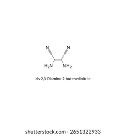 estrutura esquelética de cis-2,3-diamino-2-butenodinitrilo Ilustração esquemática do composto de dinitrilo. Diagrama simples, fórmula química.