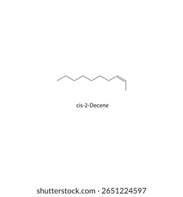 estrutura esquelética cis-2-deceno Ilustração esquemática do composto de alqueno. Diagrama simples, fórmula química.