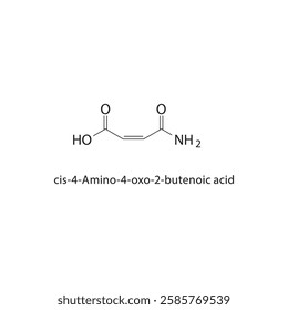 cis-4-Amino-4-oxo-2-butenoic acid skeletal structure.Butenoic acid derivative compound schematic illustration. Simple diagram, chemical formula.