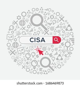 CISA media (auditor de sistemas de información certificado) Palabra escrita en la barra de búsqueda, ilustración vectorial.