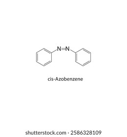 cis-Azobenzene skeletal structure.Azo Compound compound schematic illustration. Simple diagram, chemical formula.