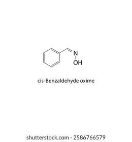 cis-Benzaldehyde oxime skeletal structure.Aldehyde Derivative compound schematic illustration. Simple diagram, chemical formula.