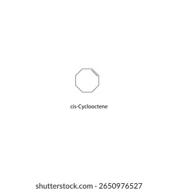 Estrutura esquelética cis-cicloocteno Ilustração esquemática do composto de alqueno. Diagrama simples, fórmula química.