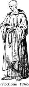 Cistercian Monk Sometimes Called The White Monks And Is A Roman Catholic Religious Order Of Enclosed Monks Vintage Line Drawing Or Engraving Illustration.