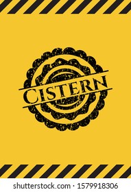 Cistern black grunge emblem inside yellow warning sign. Vector Illustration. Detailed.