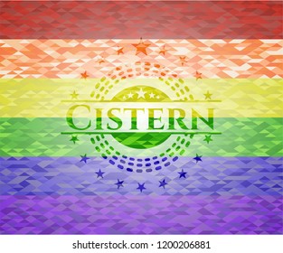 Cistern emblem on mosaic background with the colors of the LGBT flag