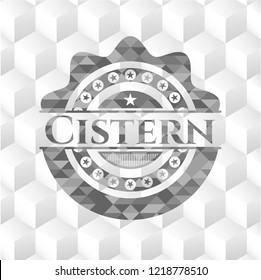 Cistern grey badge with geometric cube white background