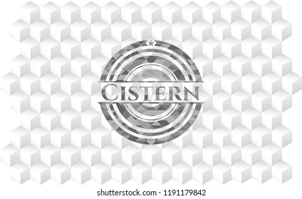 Cistern grey emblem. Retro with geometric cube white background