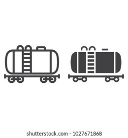 Cistern oil train line and glyph icon, logistic and delivery, cargo railway sign vector graphics, a linear pattern on a white background, eps 10.