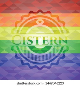 Cistern on mosaic background with the colors of the LGBT flag