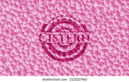 Cistern retro style pink emblem with bubbles background. Vector Illustration. Detailed. 