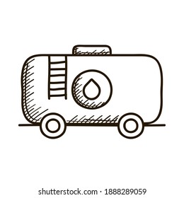 cistern tank with wheels and drops drawn style icon vector illustration design