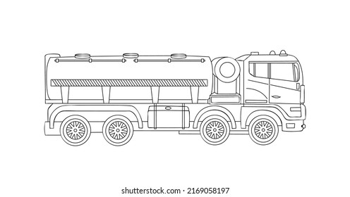 Cistern truck, side view. Commercial vehicles. Heavy special transport for transportation of oil, gasoline, liquid fuel. Wheeled powerful fuel tanker. Logistics business. Tank truck. Sketch