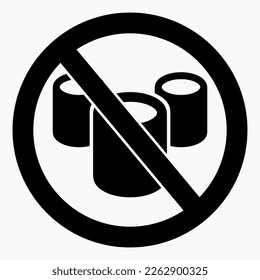 Cisterns ban icon. Do not use barrels. Oil refinery ban illustration. Vector icon.