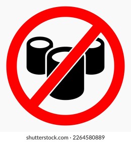 Cisterns ban icon. Do not use barrels. Oil refinery ban illustration. Vector icon.