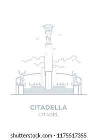 Citadel in Hungary capital icon. Vector art illustration flat design. Citadella fortress in Budapest famous architectural landmark. Historical Hungarian fortification in Buda, tourist destination.