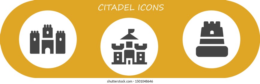 citadel icon set. 3 filled citadel icons.  Collection Of - Castle