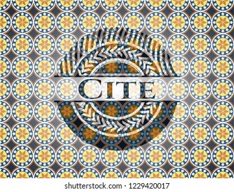 Cite arabic style badge. Arabesque decoration.