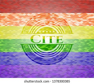 Cite on mosaic background with the colors of the LGBT flag