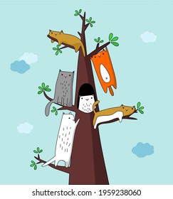 Cite spring cats on the tree.
