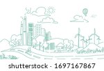 Citi landscape drawing design of vector. Doodle style.