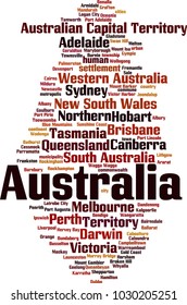 Cities in Australia word cloud concept. Vector illustration