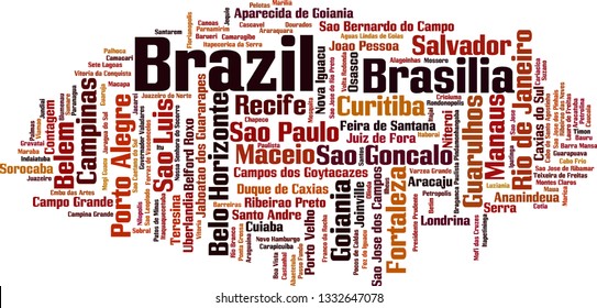 Cities in Brazil word cloud concept. Vector illustration