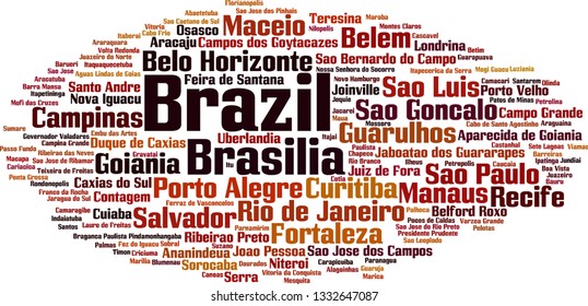 Cities in Brazil word cloud concept. Vector illustration