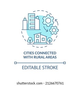 Cities connected with rural areas turquoise concept icon. Urban comfort ideas abstract idea thin line illustration. Isolated outline drawing. Editable stroke. Arial, Myriad Pro-Bold fonts used