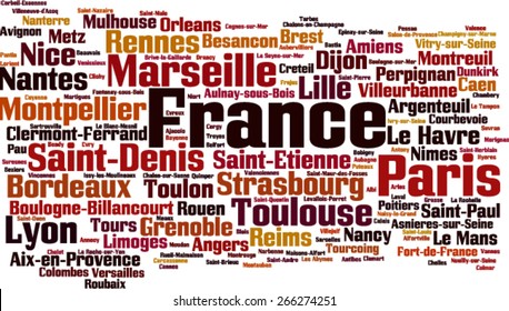 Cities in France word cloud concept. Vector illustration