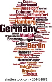 Cities in Germany word cloud concept. Vector illustration