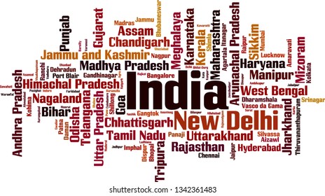 Cities in India word cloud concept. Vector illustration