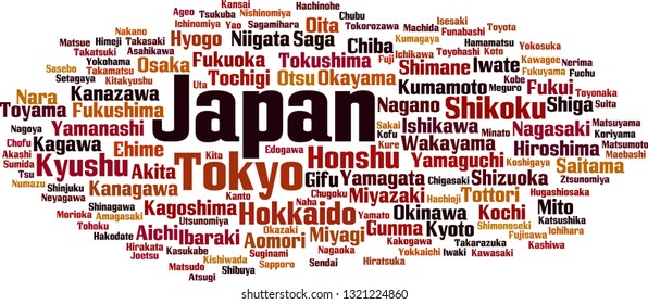 Cities in Japan word cloud concept. Vector illustration