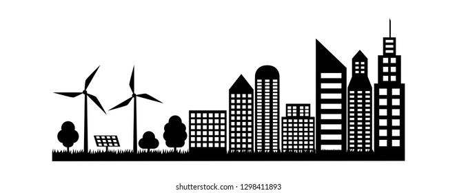 cities landscape. eco friendly concept. earth day and world environment day. symbols isolated on white background vector 
