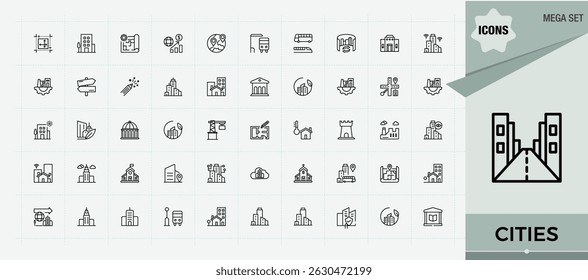 Cities line icon set. City icon set. Modern thin line style icons. It contains symbols to connect, transportation, infrastructure, urban and more. Editable vector illustration.