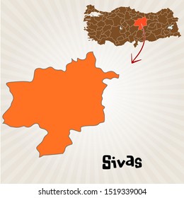 Cities and locations on the map of Turkey - Sivas