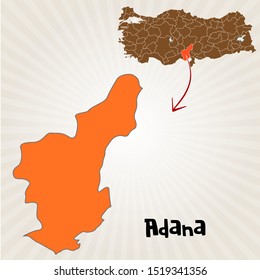 Cities and locations on the map of Turkey - Adana