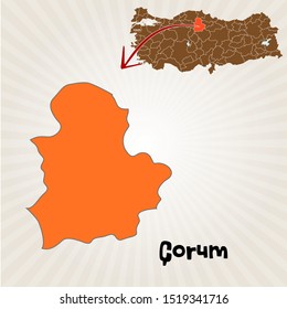 Cities and locations on the map of Turkey - Corum
