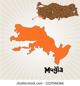 Cities and locations on the map of Turkey Mugla