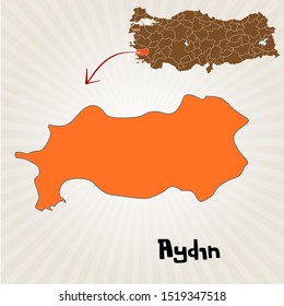 Cities and locations on the map of Turkey Aydın