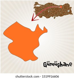 Cities and locations on the map of Turkey Gumushane