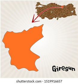 Cities and locations on the map of Turkey Giresun