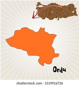 Cities and locations on the map of Turkey Ordu