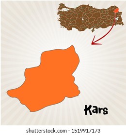 Cities and locations on the map of Turkey Kars