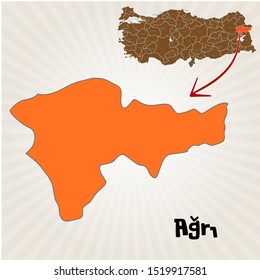 Cities and locations on the map of Turkey Agri