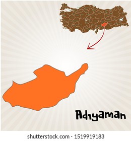 Cities and locations on the map of Turkey Adiyaman