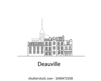 Cities of Normandy, Deauville. European houses. Different sizes and constructions. Old houses of Europe Flat vector in lines.